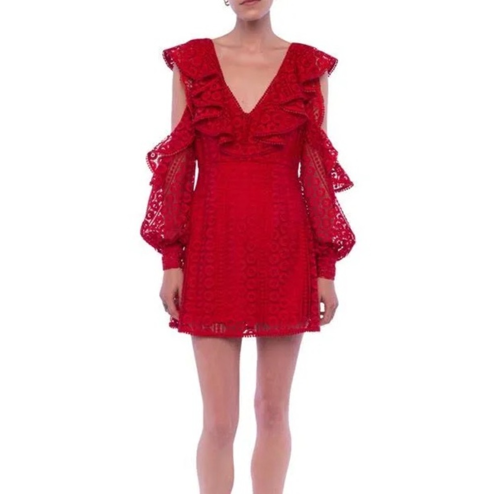 NEW red cut out long sleeve eyelet dress